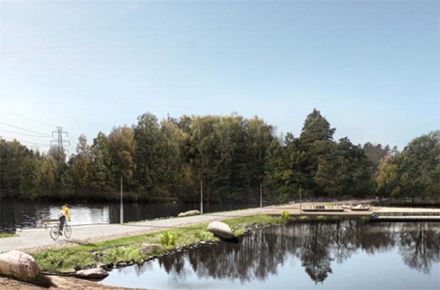 Vallen g�r lagunen vid Norra Bergundasj�n badbar