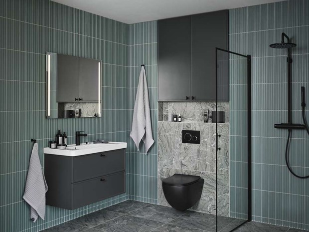 Modern medelhavskänsla när Vedum presenterar badrumsmiljön Thea mörkgrå Modern medelhavskänsla när Vedum presenterar badrumsmiljön Thea mörkgrå